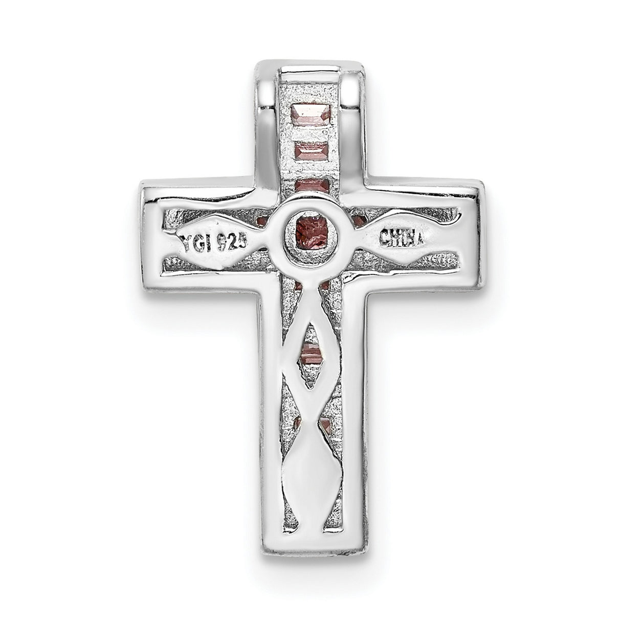 Sterling Silver Cross Pendant with Cubic Zirconia Baguette and Pink Halo, Unisex Religious Jewelry