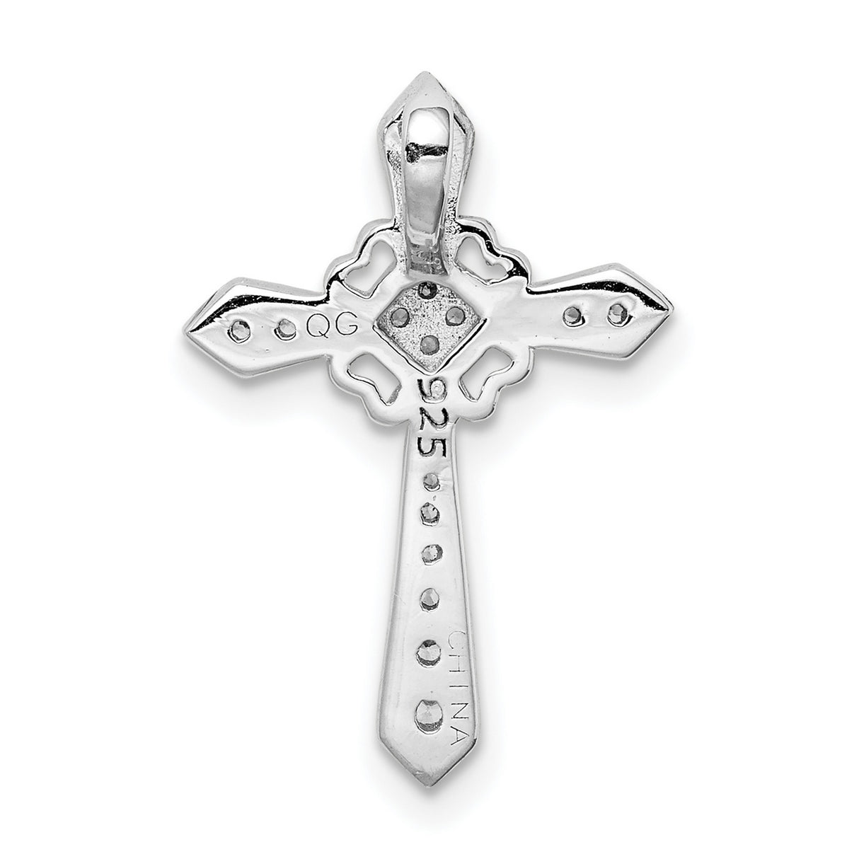 Sterling Silver Cross Pendant with Cubic Zirconia Accents and High Polish Finish