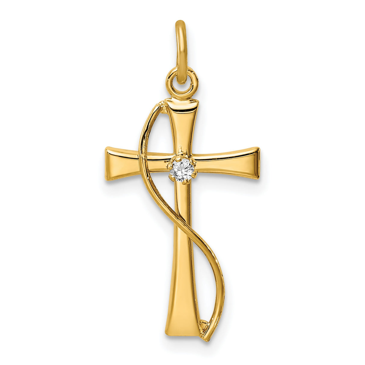 Sterling Silver Cross Pendant with Cubic Zirconia, Gold-Plated Finish, Religious Charm for Men and Women
