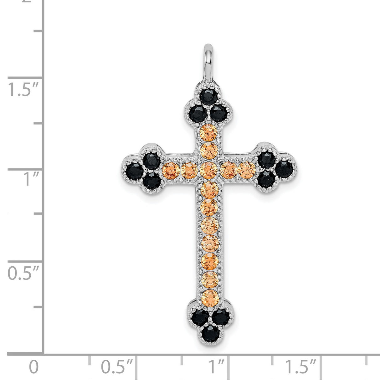 Sterling Silver Cross Pendant with Black Crystals and Textured Detail