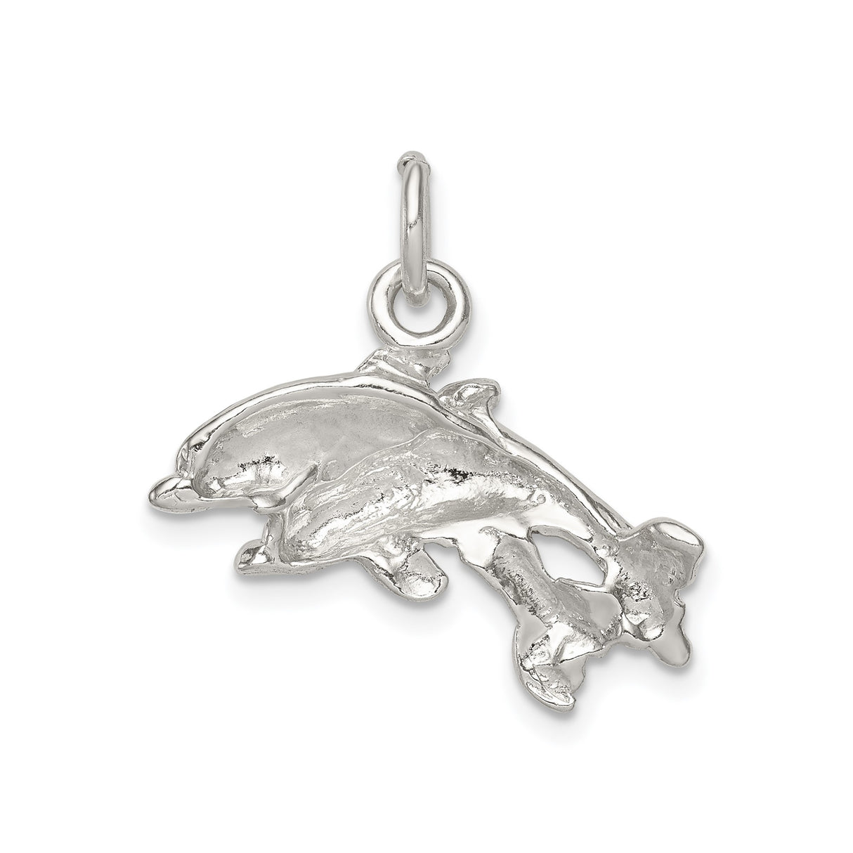 Sterling Silver Dolphin Pendant with Two Swimming Dolphins, Ocean Theme Jewelry for Women
