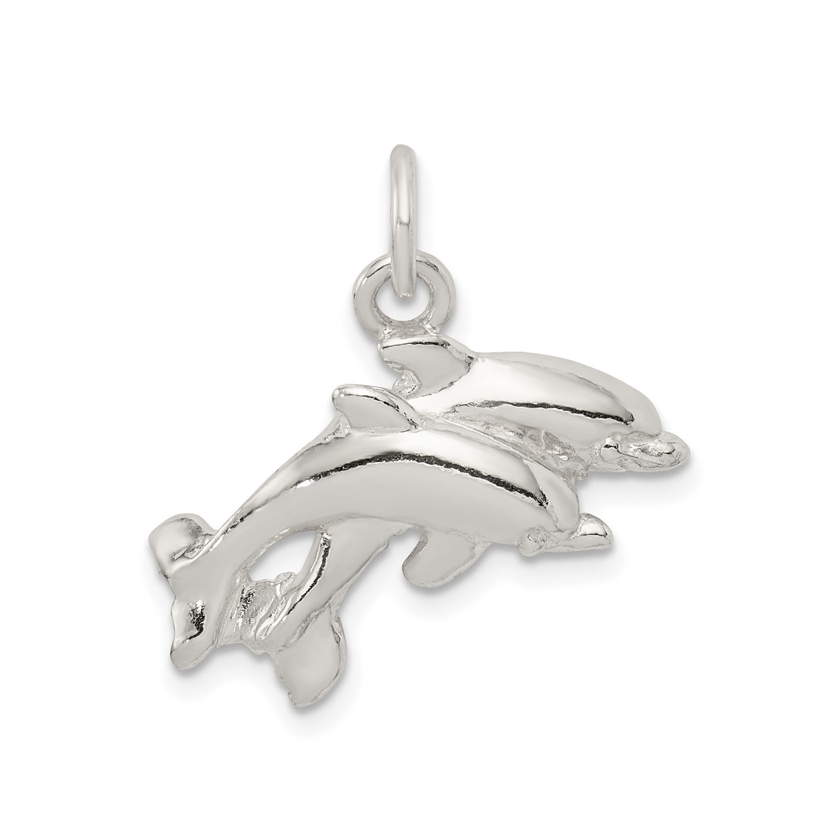 Sterling Silver Dolphin Pendant with Two Swimming Dolphins, Ocean Theme Jewelry for Women