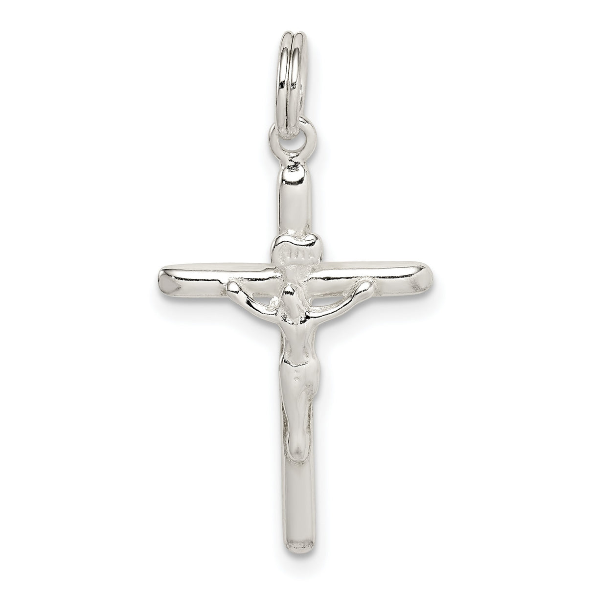 Sterling Silver Crucifix Cross Pendant with Rounded Edges and Polished Finish for Men and Women