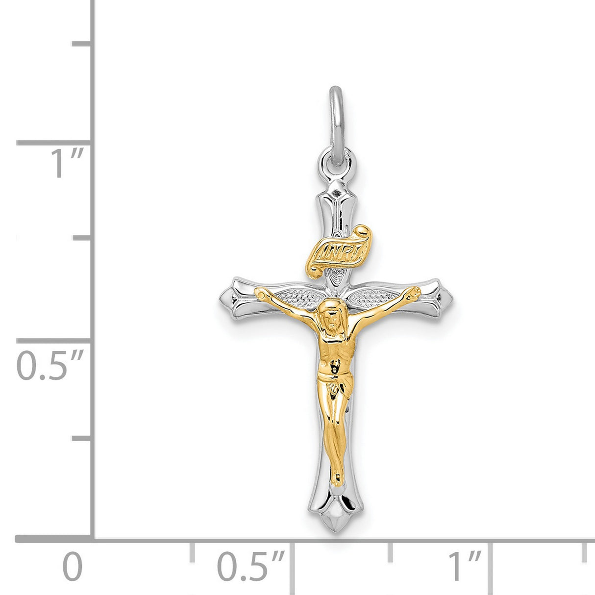 Sterling Silver Crucifix Cross Pendant with INRI Charm and Angel Accent