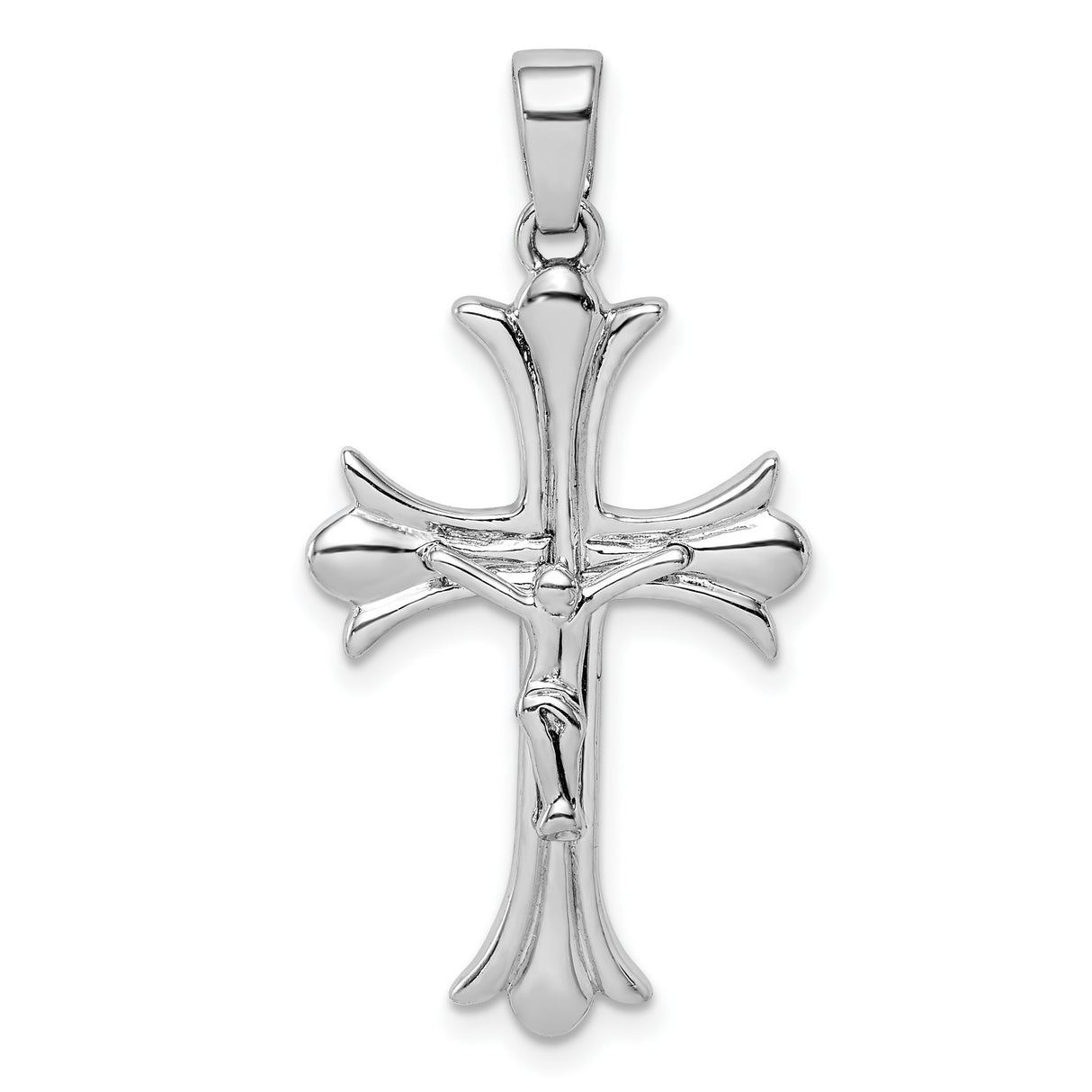 Sterling Silver Crucifix Pendant with Flared Edge Jesus Cross Design