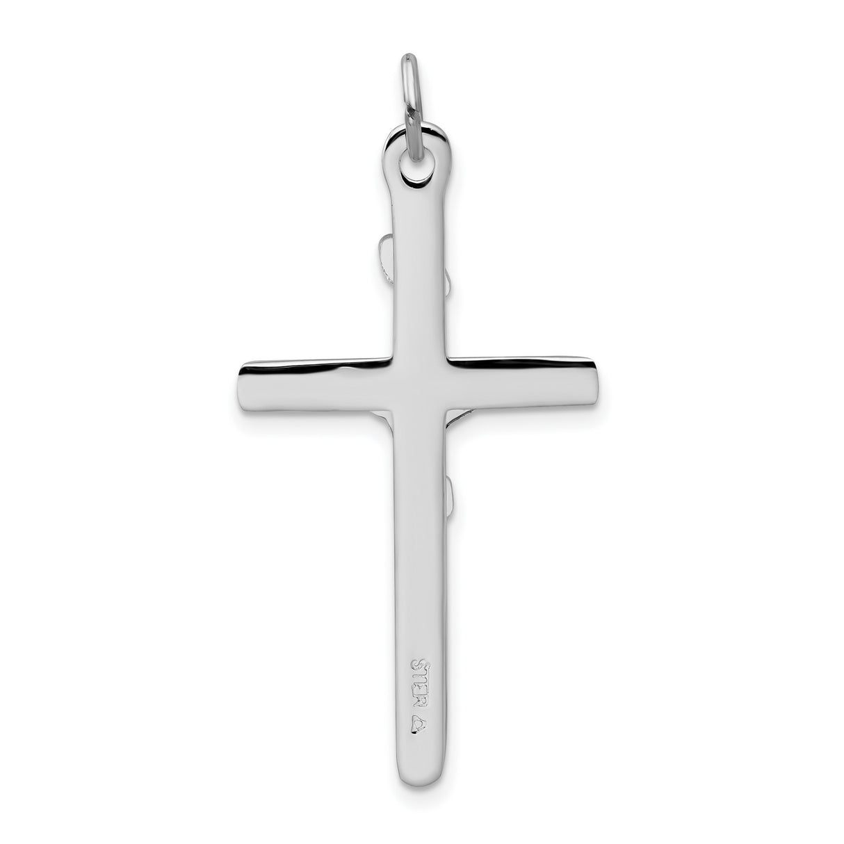 Sterling Silver Crucifix Cross Pendant with Textured Christian Design and Polished Finish