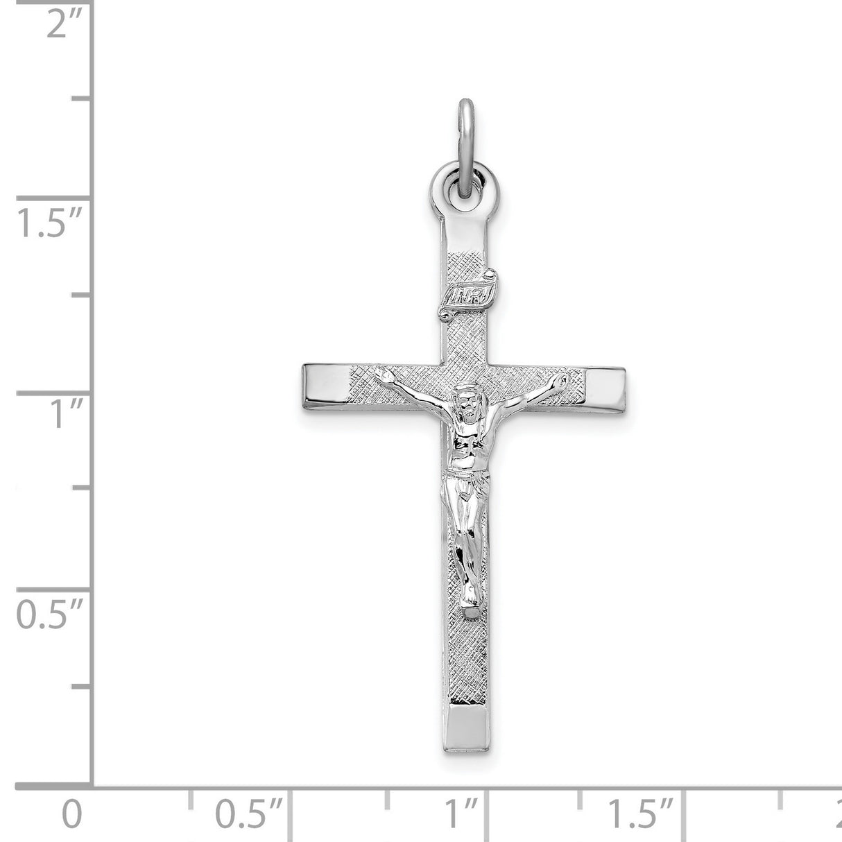 Sterling Silver Crucifix Cross Pendant with Textured Christian Design and Polished Finish