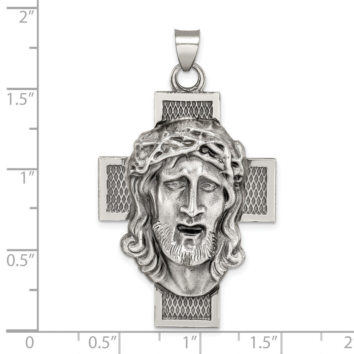Sterling Silver Antiqued Cross Pendant with High Relief Jesus and Lattice Design