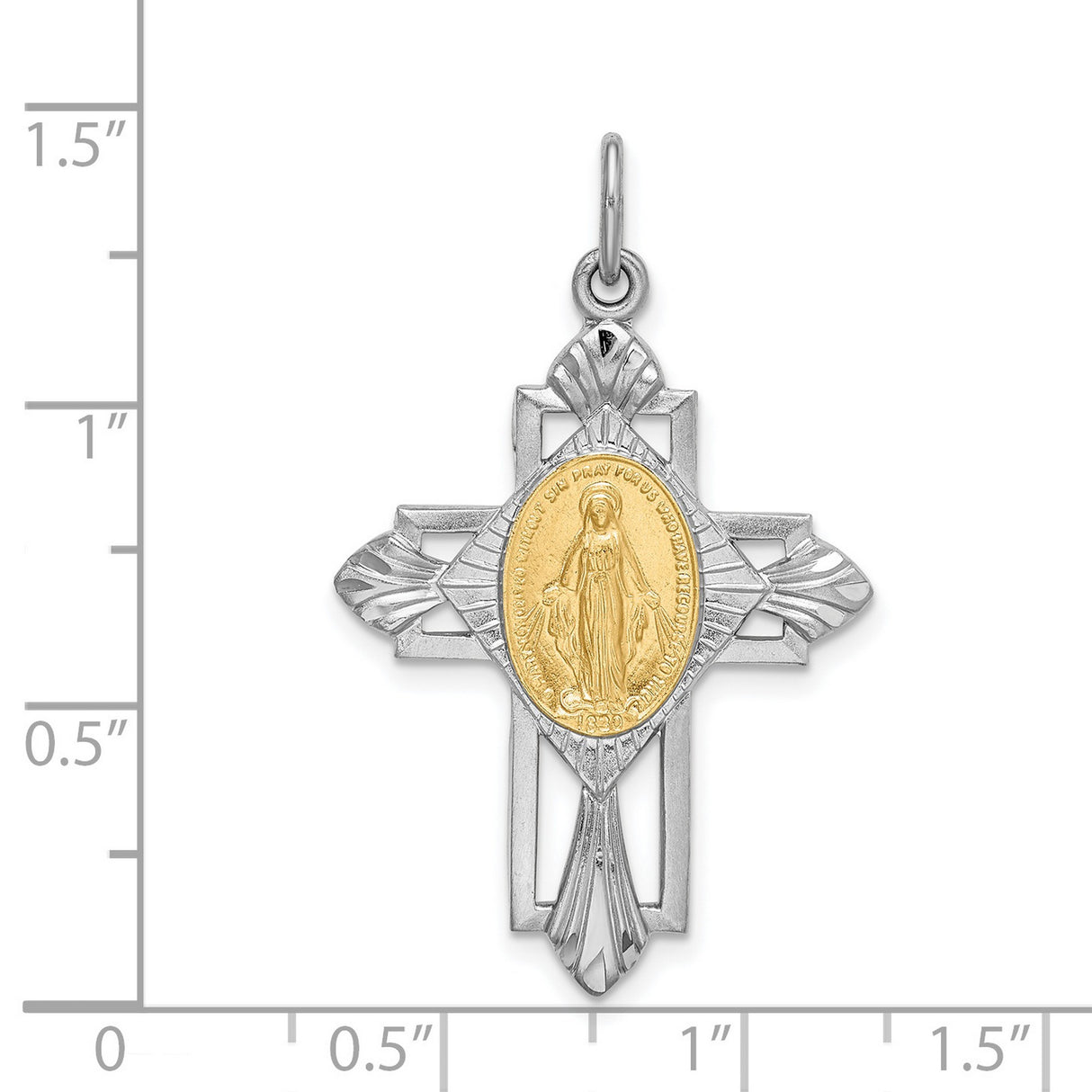 Sterling Silver Cross Pendant with Virgin Mary Medallion, Religious Catholic Charm