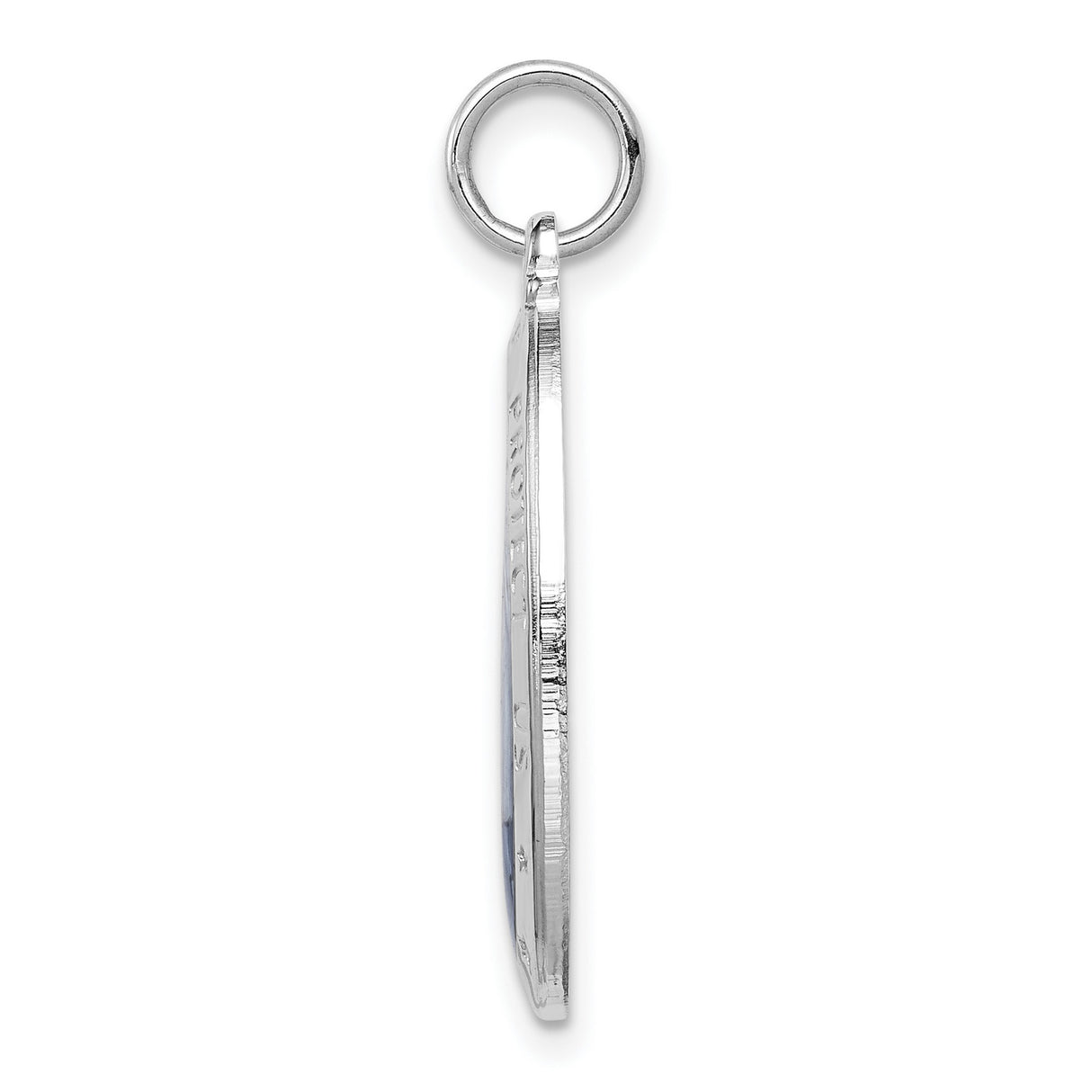 Sterling Silver Saint Christopher Oval Pendant with Blue Enamel, Religious Travel Protection Jewelry