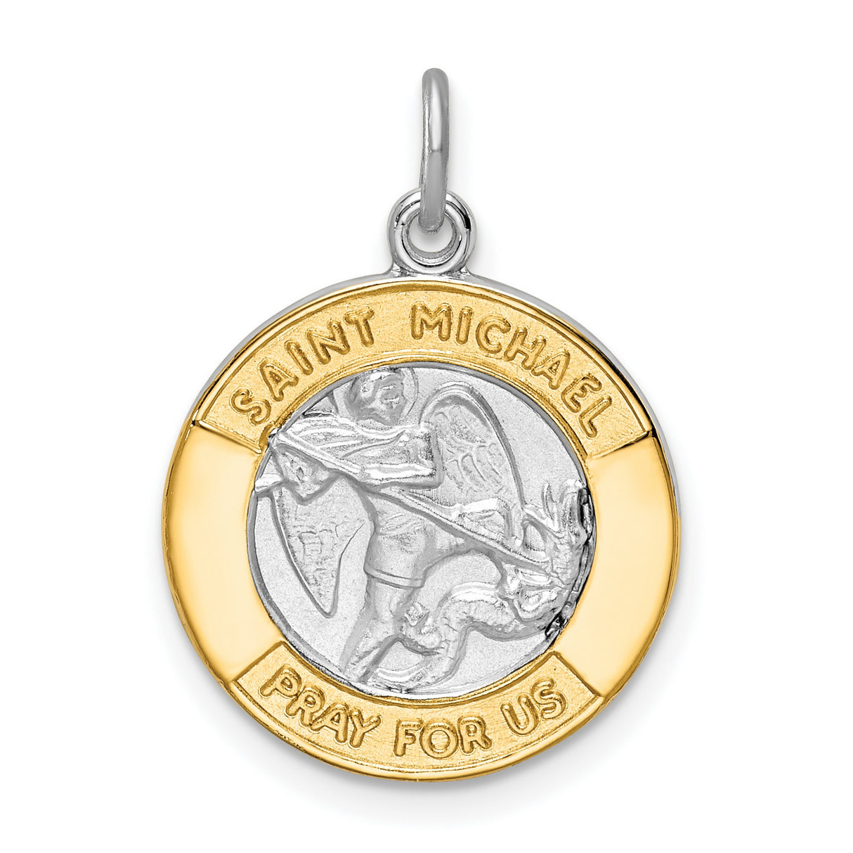 Sterling Silver Saint Michael Pendant with Gold Plated Finish, Archangel Medal with Prayer