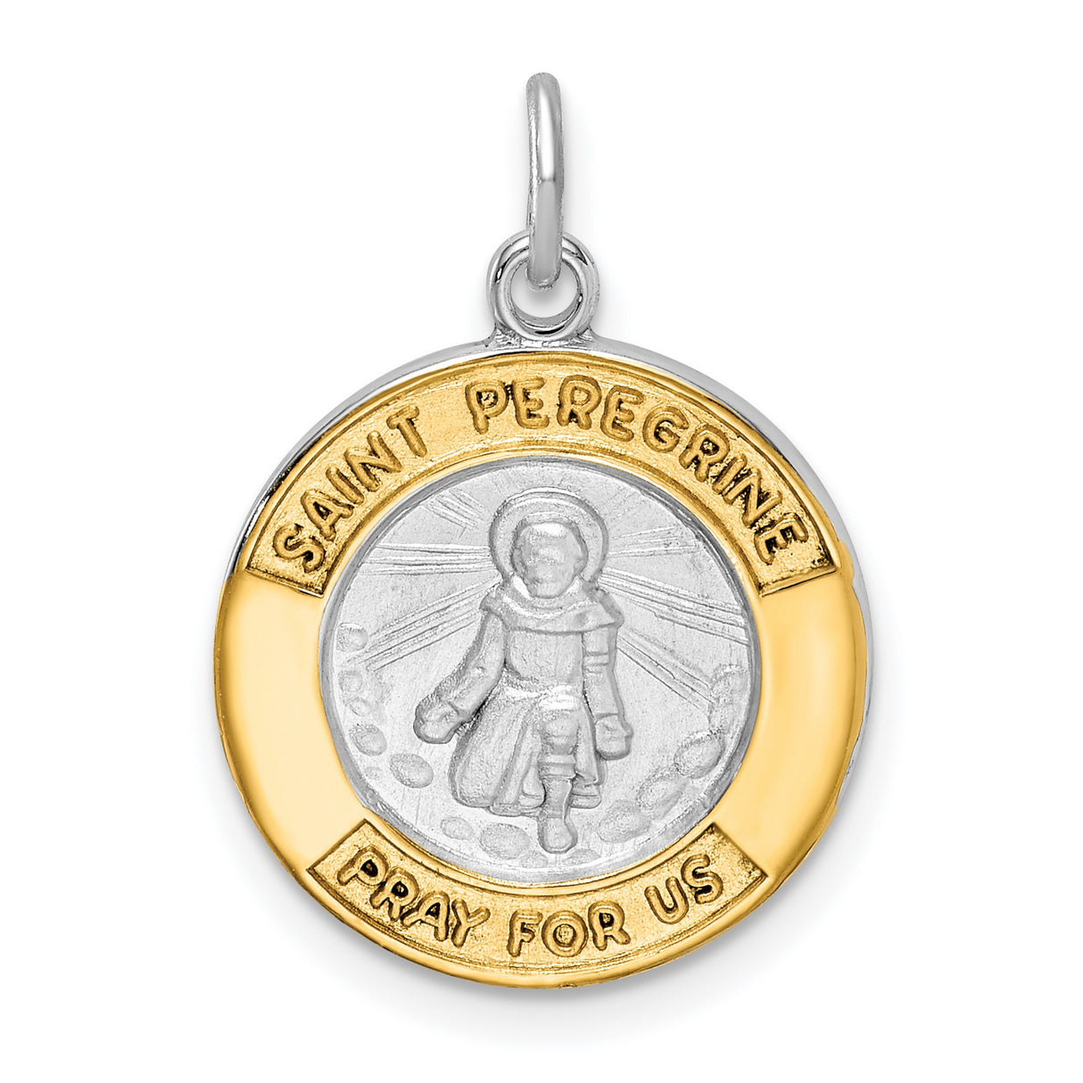 Sterling Silver Saint Peregrine Pendant with Gold Plated Accents, Catholic Healing Medal