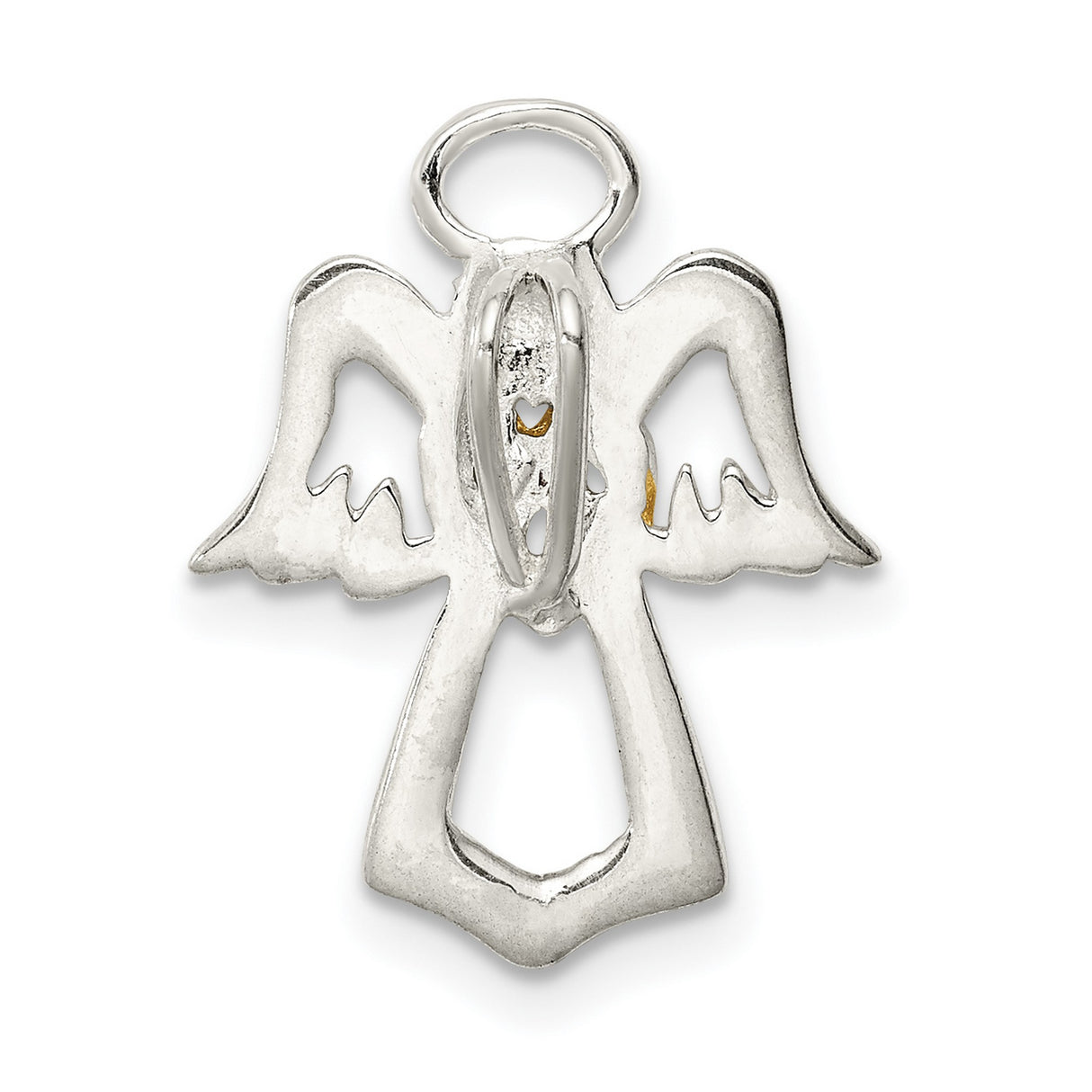 Sterling Silver Angel Pendant with Gold-Plated Heart, Symbolizing Love and Protection