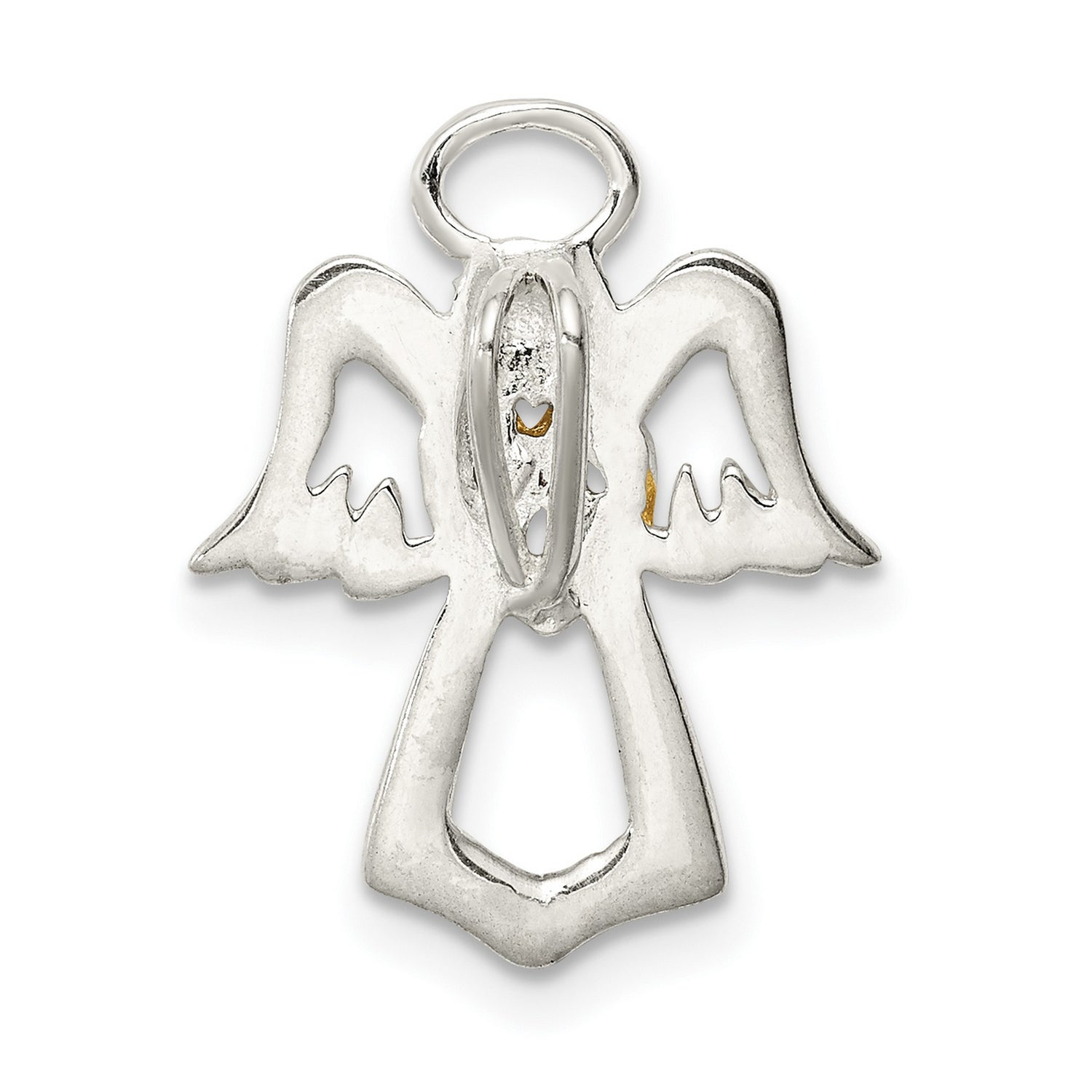 Sterling Silver Angel Pendant with Gold-Plated Heart, Symbolizing Love and Protection