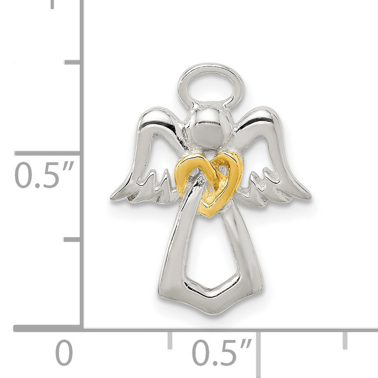 Sterling Silver Angel Pendant with Gold-Plated Heart, Symbolizing Love and Protection