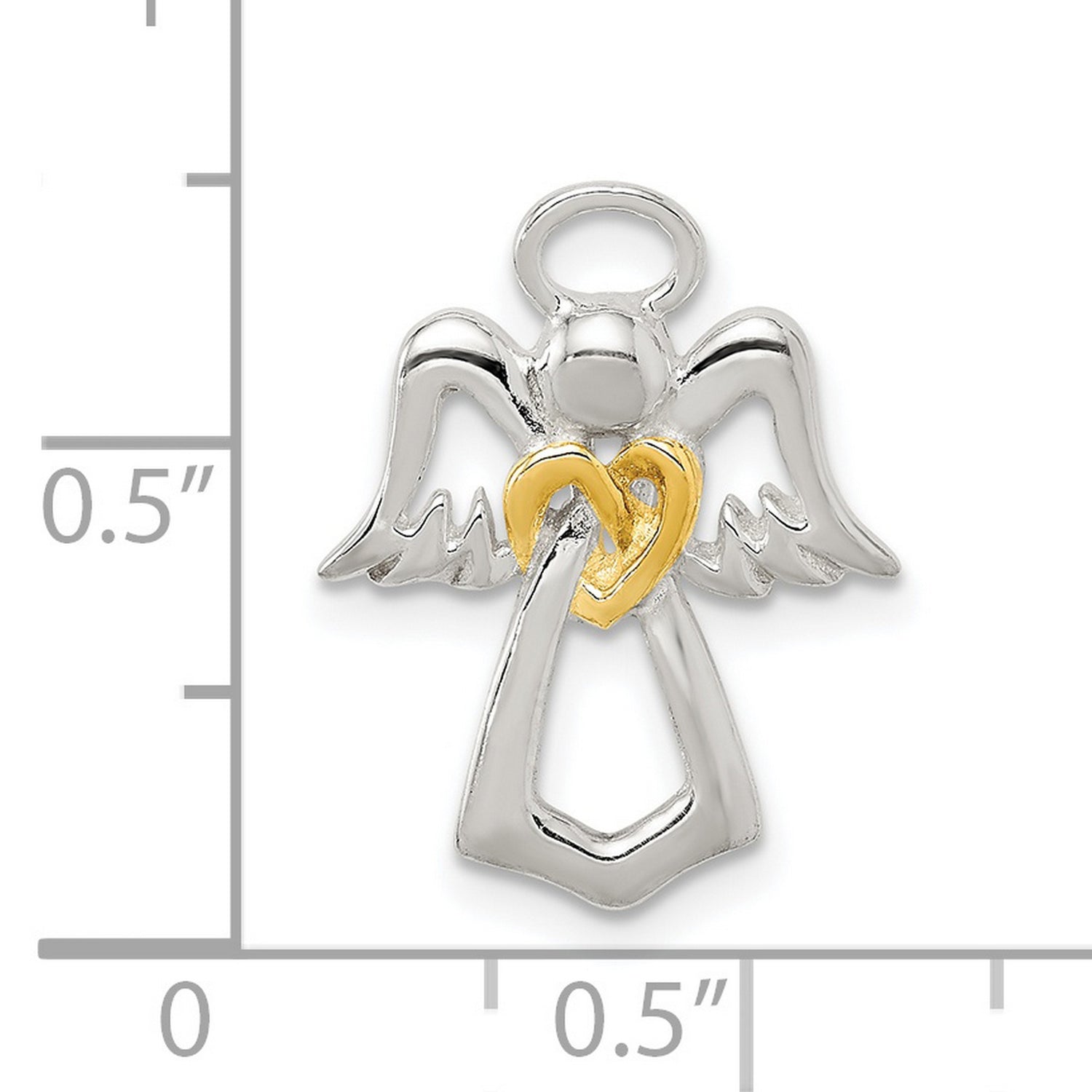 Sterling Silver Angel Pendant with Gold-Plated Heart, Symbolizing Love and Protection