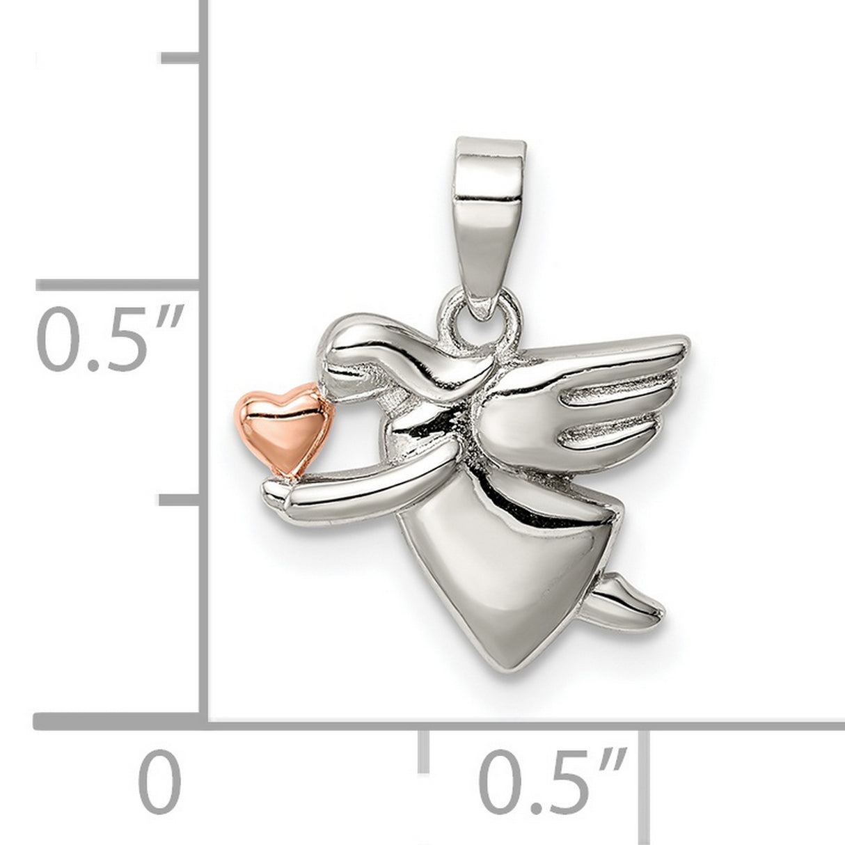 Sterling Silver Angel Pendant with Rose Gold Heart, Symbol of Love and Protection