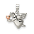 Sterling Silver Angel Pendant with Rose Gold Heart, Symbol of Love and Protection
