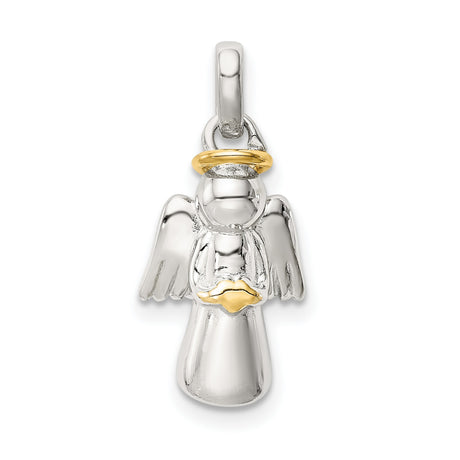 Sterling Silver Angel Pendant with Gold Plated Halo and Heart, Christian Religious Jewelry
