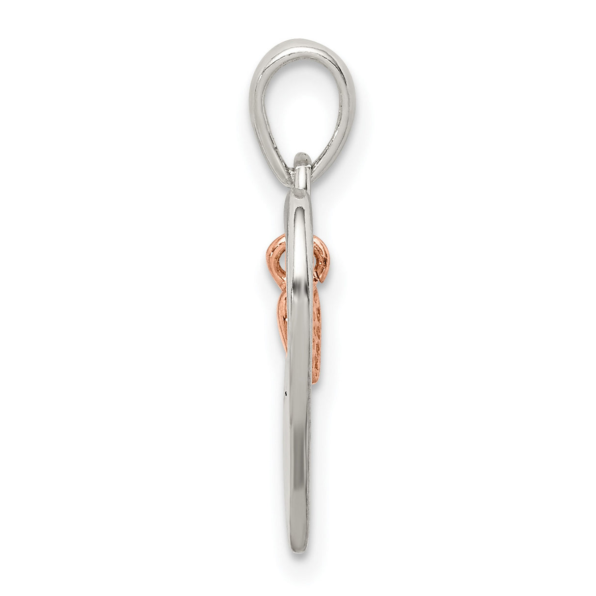 Sterling Silver Heart Pendant with Love You More Engraving, Rose Gold Accent, Romantic Jewelry