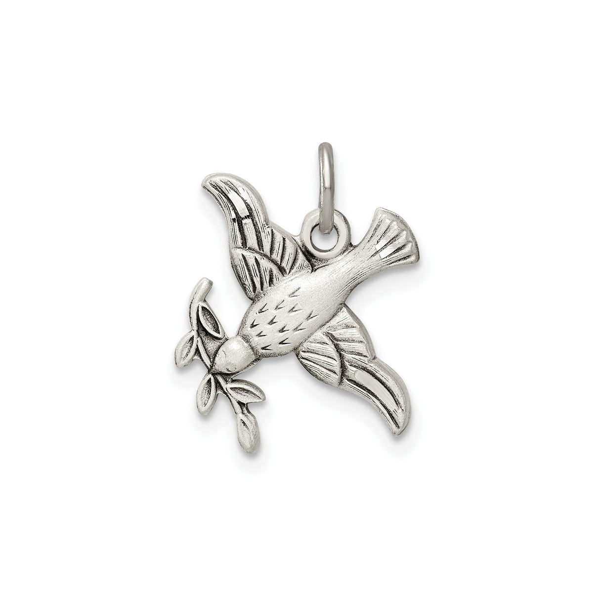 Sterling Silver Dove Pendant with Olive Branch, Symbol of Peace and Christian Faith
