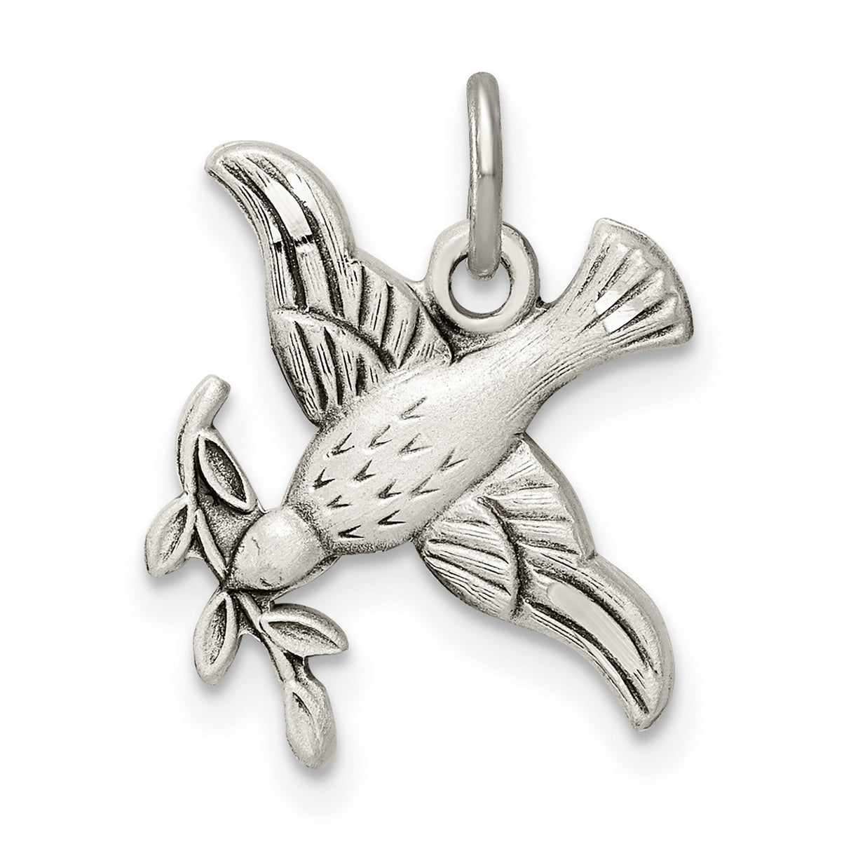Sterling Silver Dove Pendant with Olive Branch, Symbol of Peace and Hope, Christian Jewelry