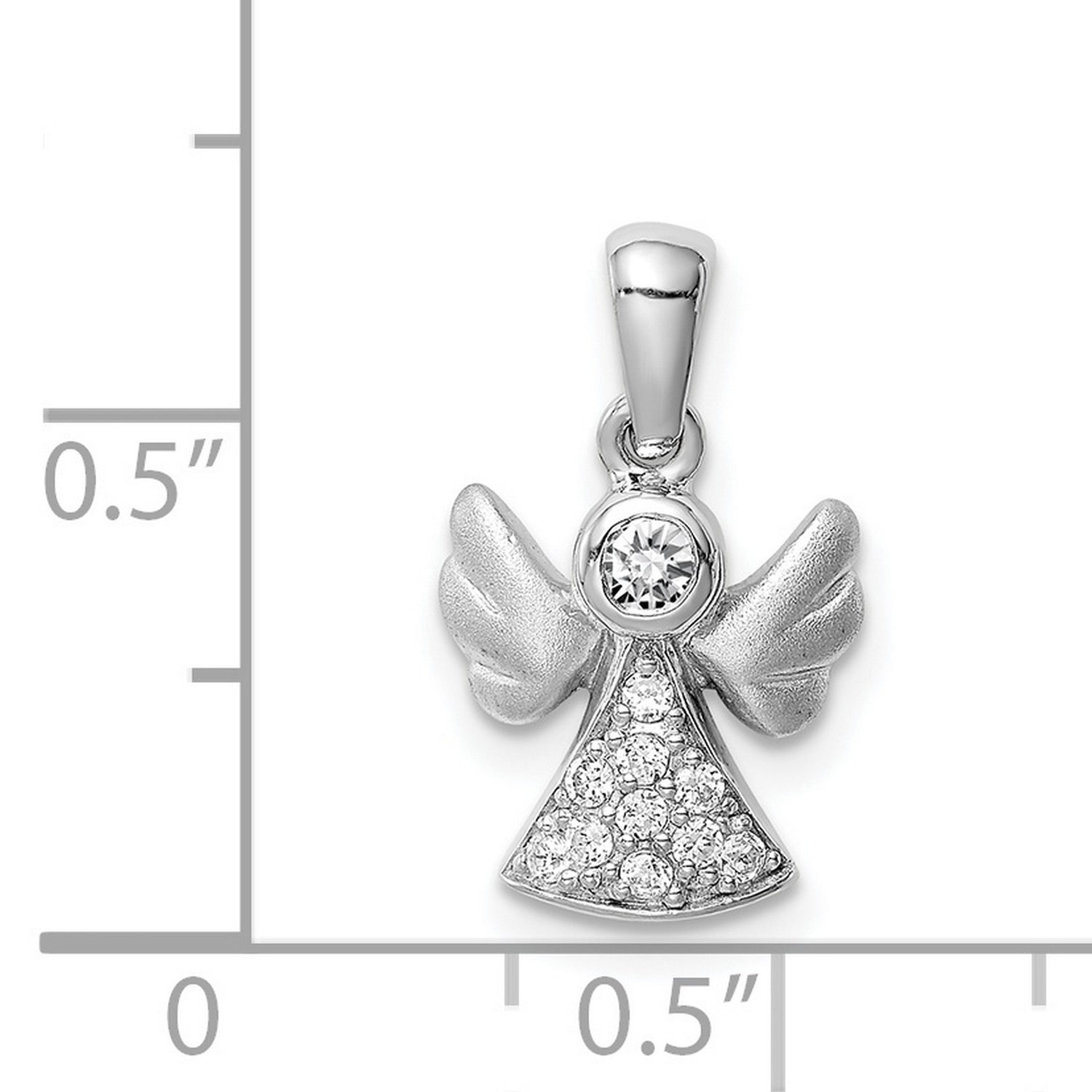 Sterling Silver Angel Pendant with Cubic Zirconia, Guardian Memorial Religious Jewelry for Women