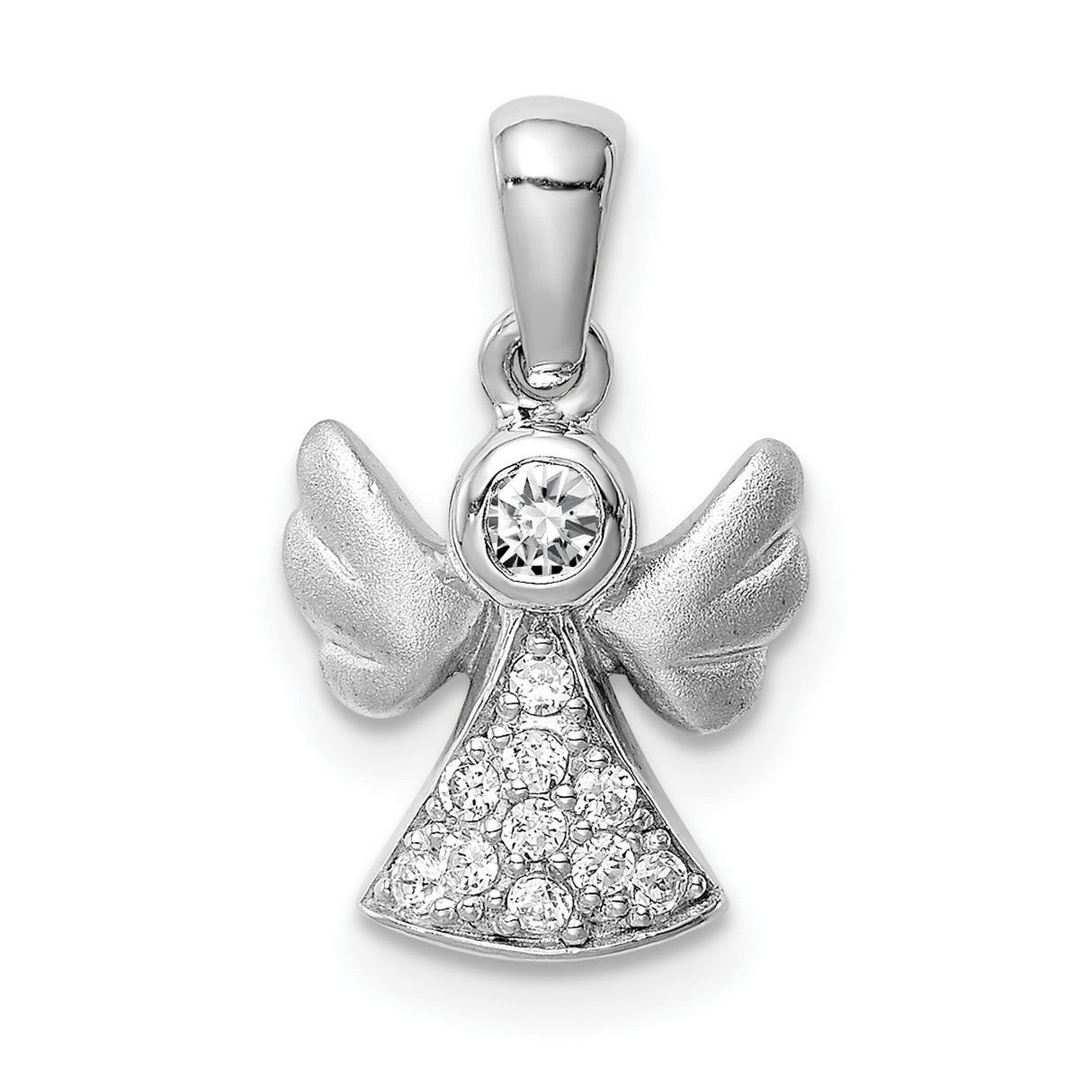 Sterling Silver Angel Pendant with Cubic Zirconia, Guardian Memorial Religious Jewelry for Women