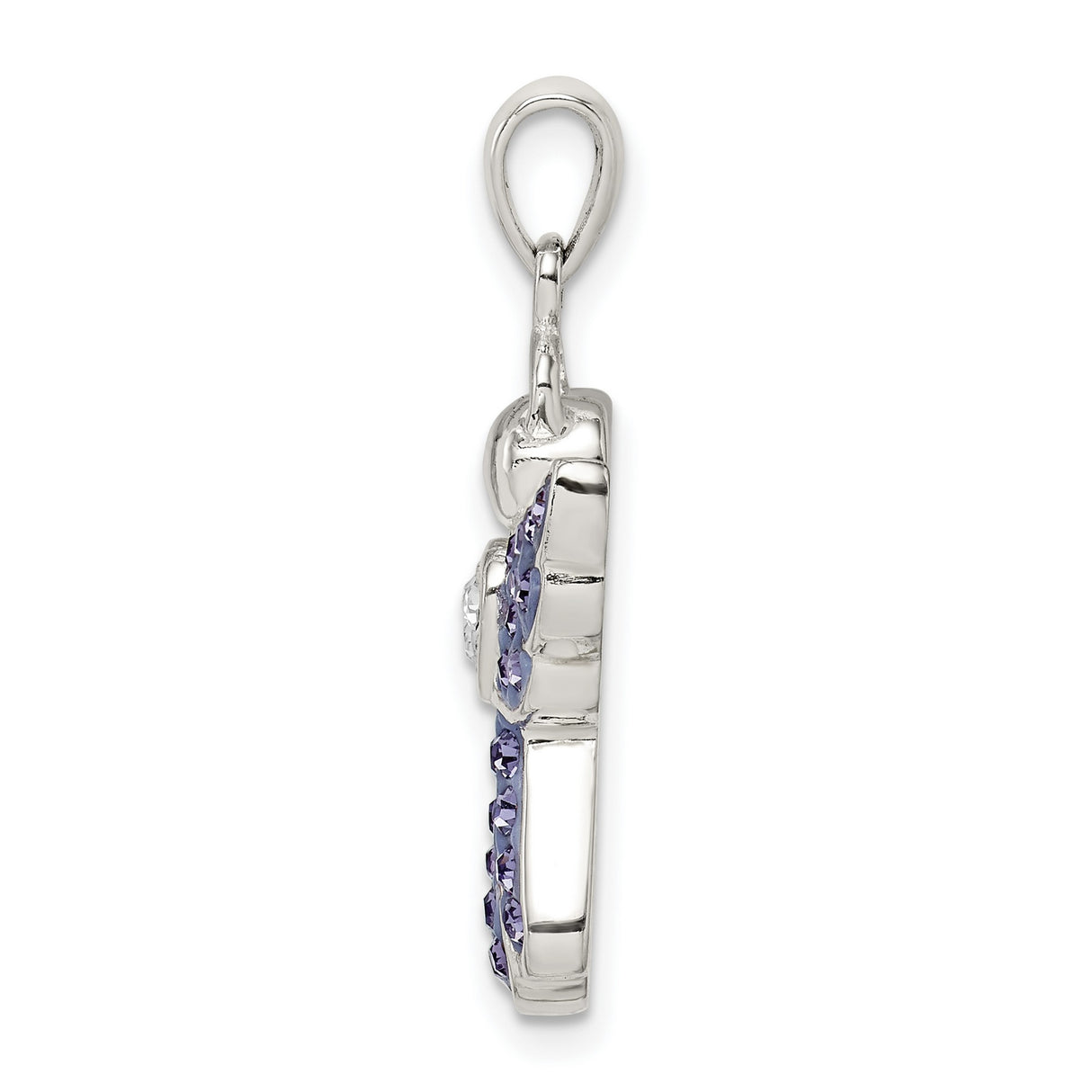 Sterling Silver Angel Pendant with Purple and Clear Crystals, Heart Centered Design for Women