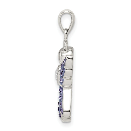 Sterling Silver Angel Pendant with Purple and Clear Crystals, Heart Centered Design for Women