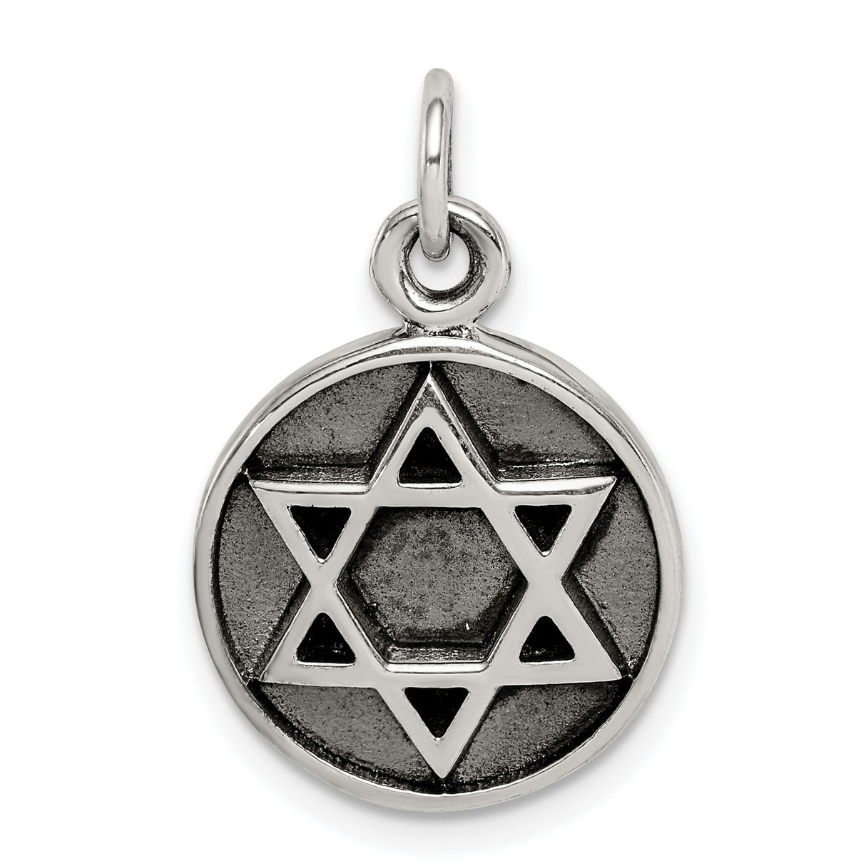 Sterling Silver Star of David Pendant with Raised Six-Pointed Star on Dark Background