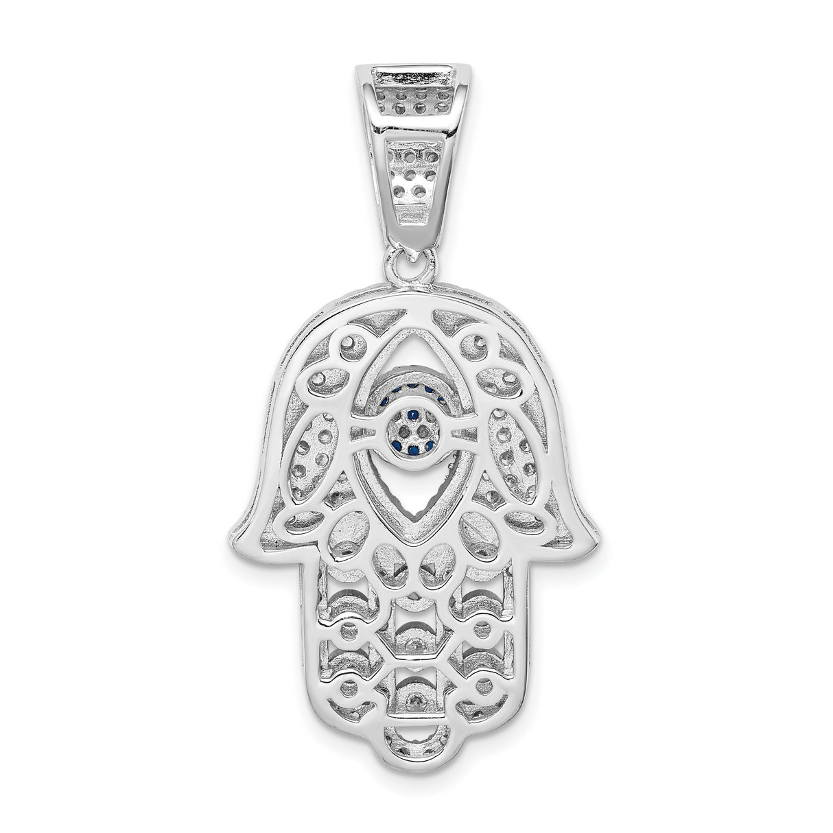 Sterling Silver Hamsa Pendant with Cubic Zirconia Evil Eye, Spiritual Protection Charm
