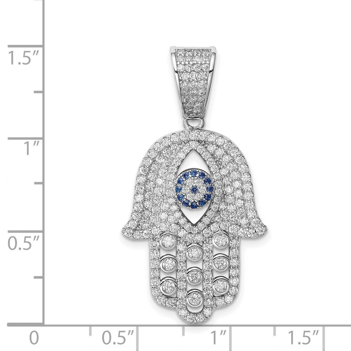 Sterling Silver Hamsa Pendant with Cubic Zirconia Evil Eye, Spiritual Protection Charm