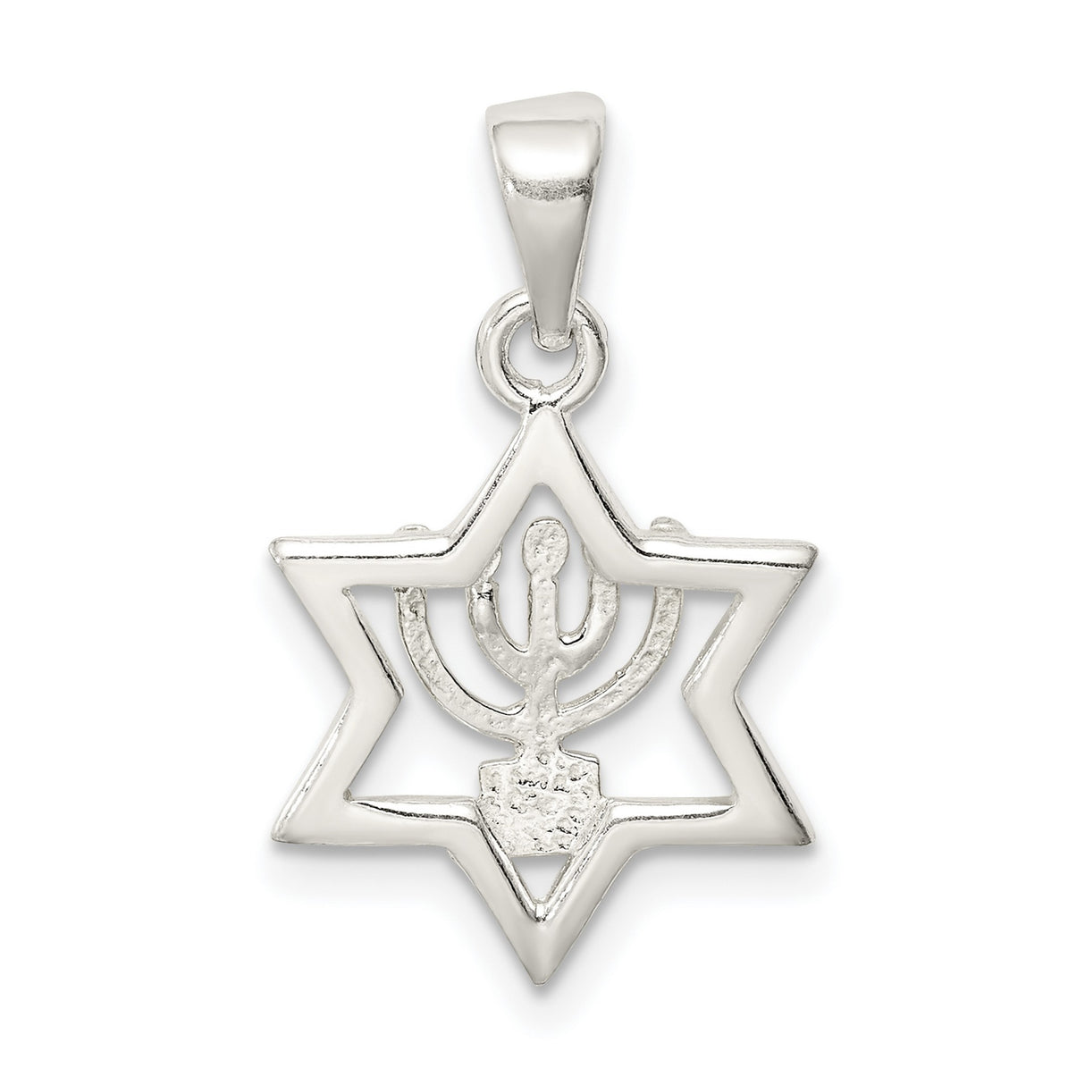 Sterling Silver Star of David Pendant with Menorah Centerpiece , Judaica Religious Jewelry
