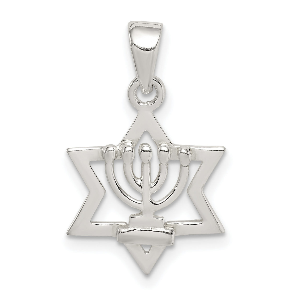Sterling Silver Star of David Pendant with Menorah Centerpiece , Judaica Religious Jewelry