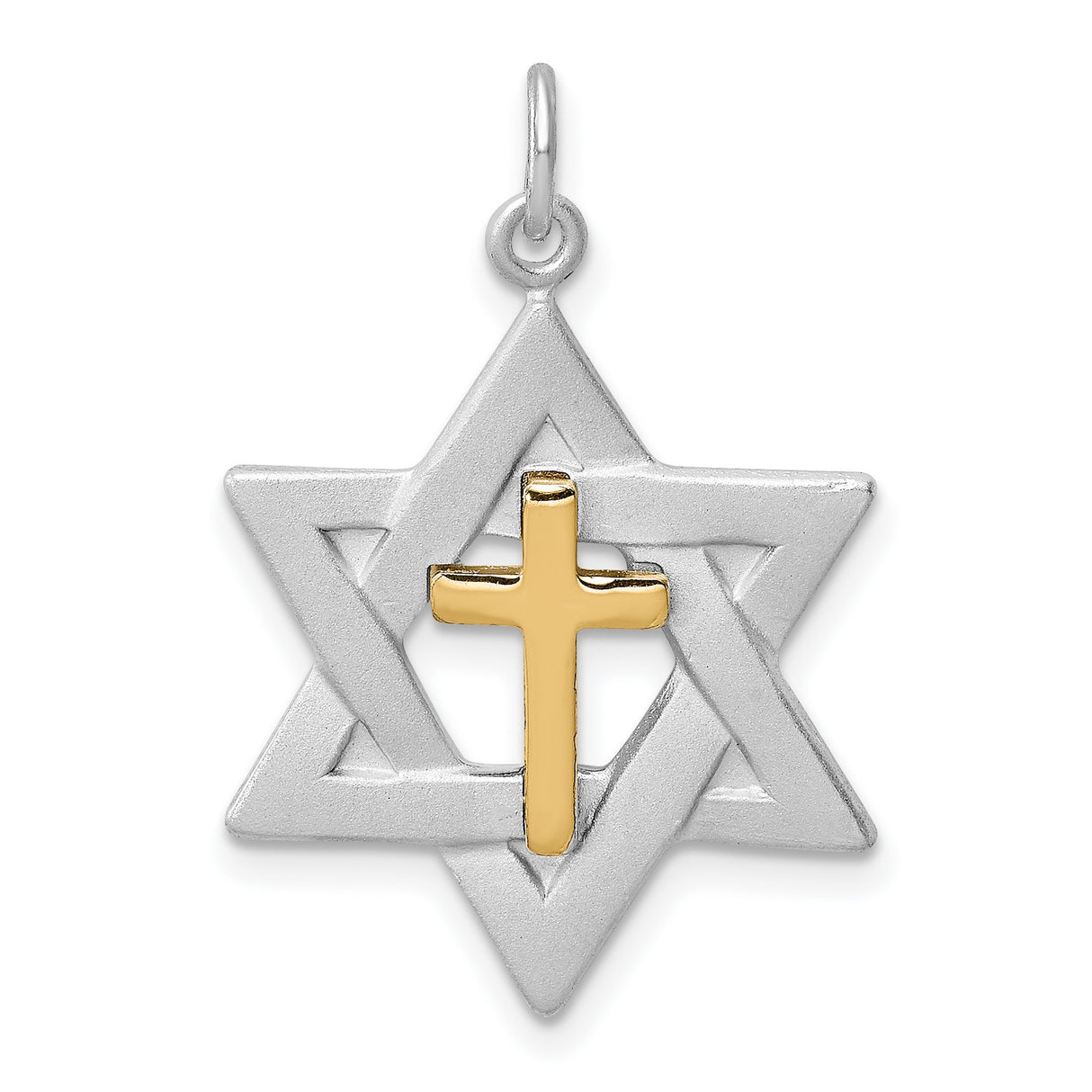 Sterling Silver Cross Pendant with Two-Tone Star of David Interfaith Design