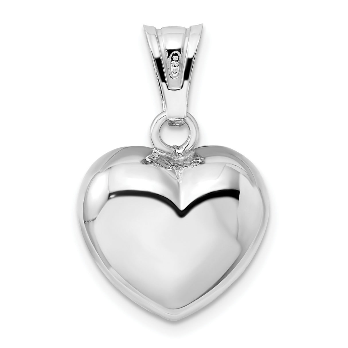 Sterling Silver Heart Pendant, Polished Puffed Charm with Smooth Finish for Women