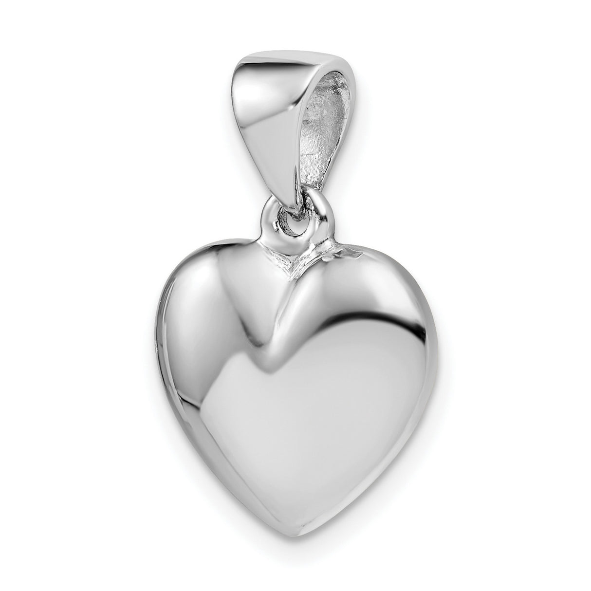 Sterling Silver Heart Pendant, Polished Puffed Charm with Smooth Finish for Women