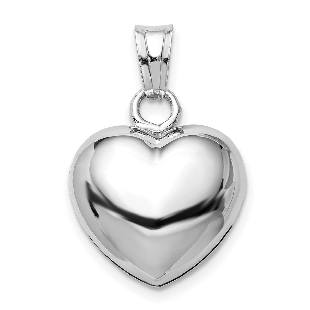 Sterling Silver Heart Pendant, Polished Puffed Charm with Smooth Finish for Women