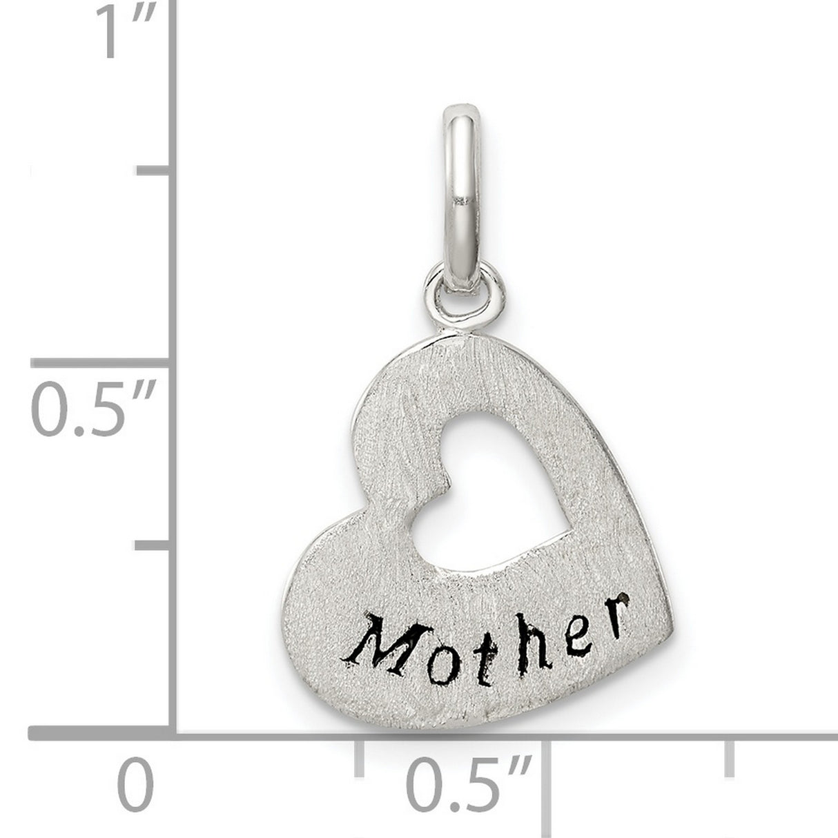 Sterling Silver Mother Pendant with Cutout Heart Symbol, Brushed and Antiqued Finish