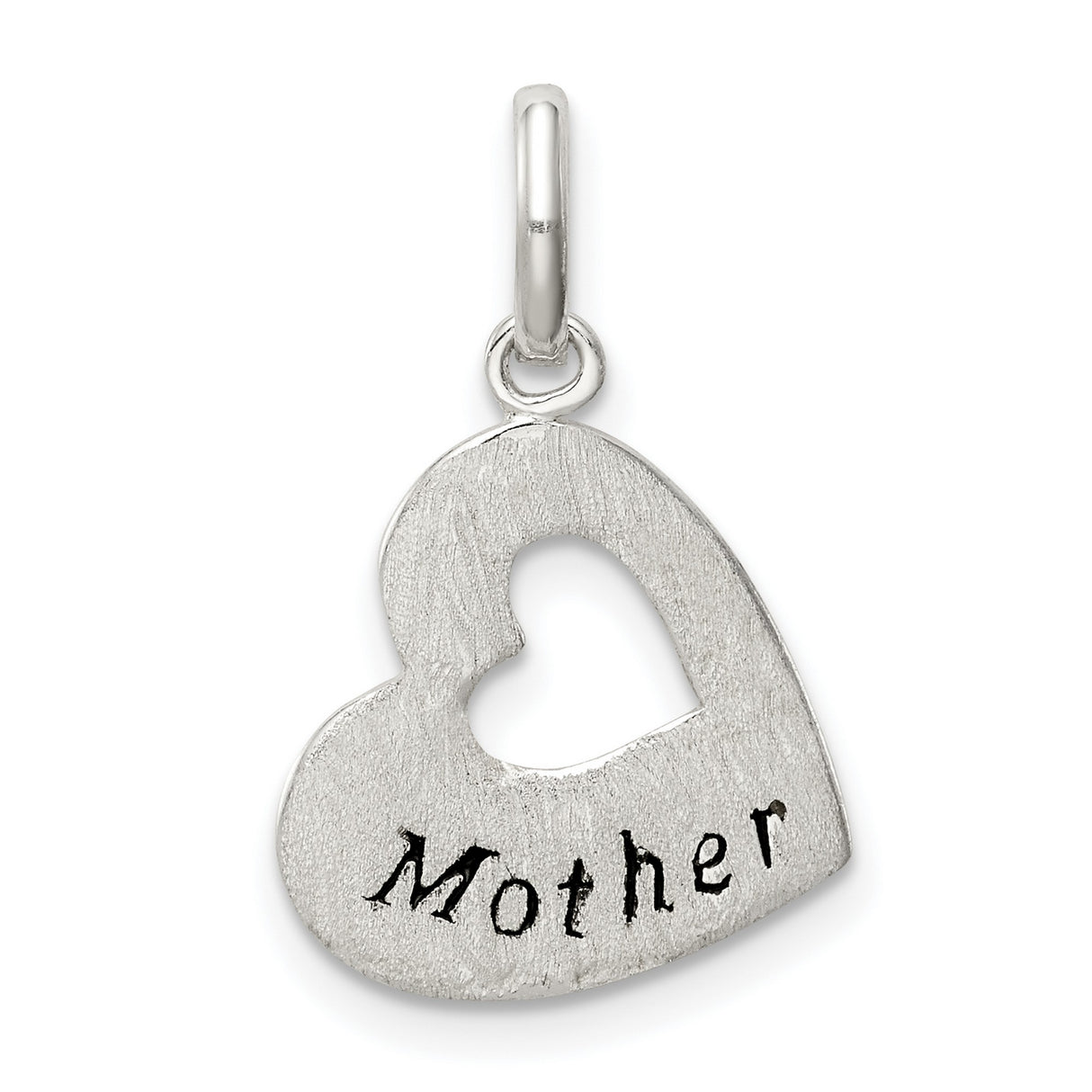 Sterling Silver Mother Pendant with Cutout Heart Symbol, Brushed and Antiqued Finish