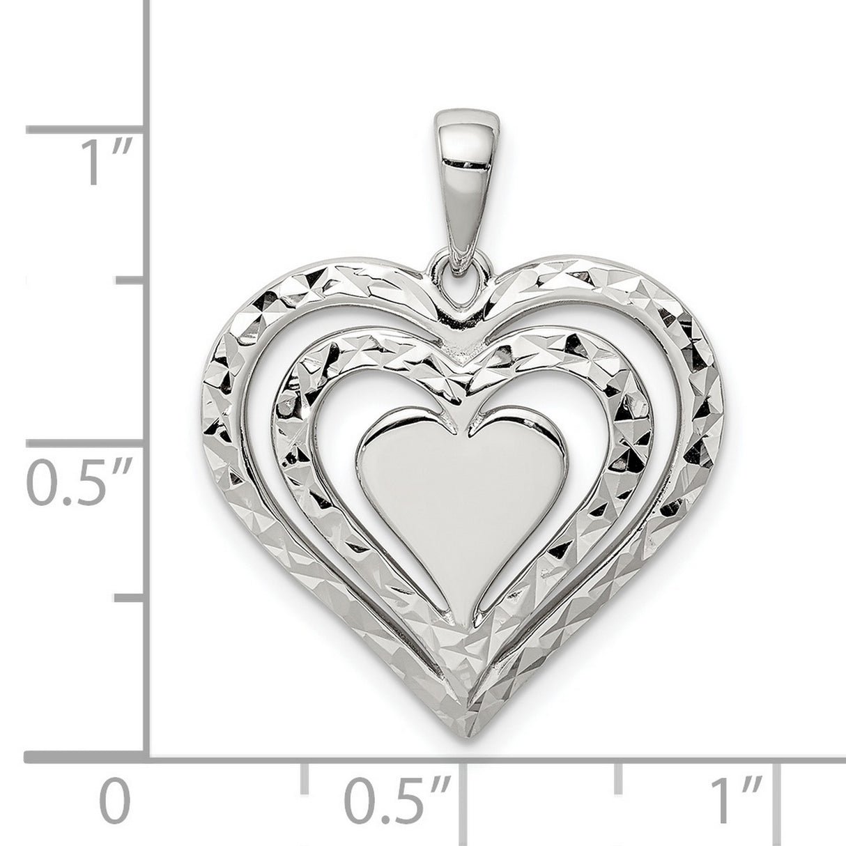 Sterling Silver Heart Pendant with Three Nested Open Hearts and Diamond Cut Finish