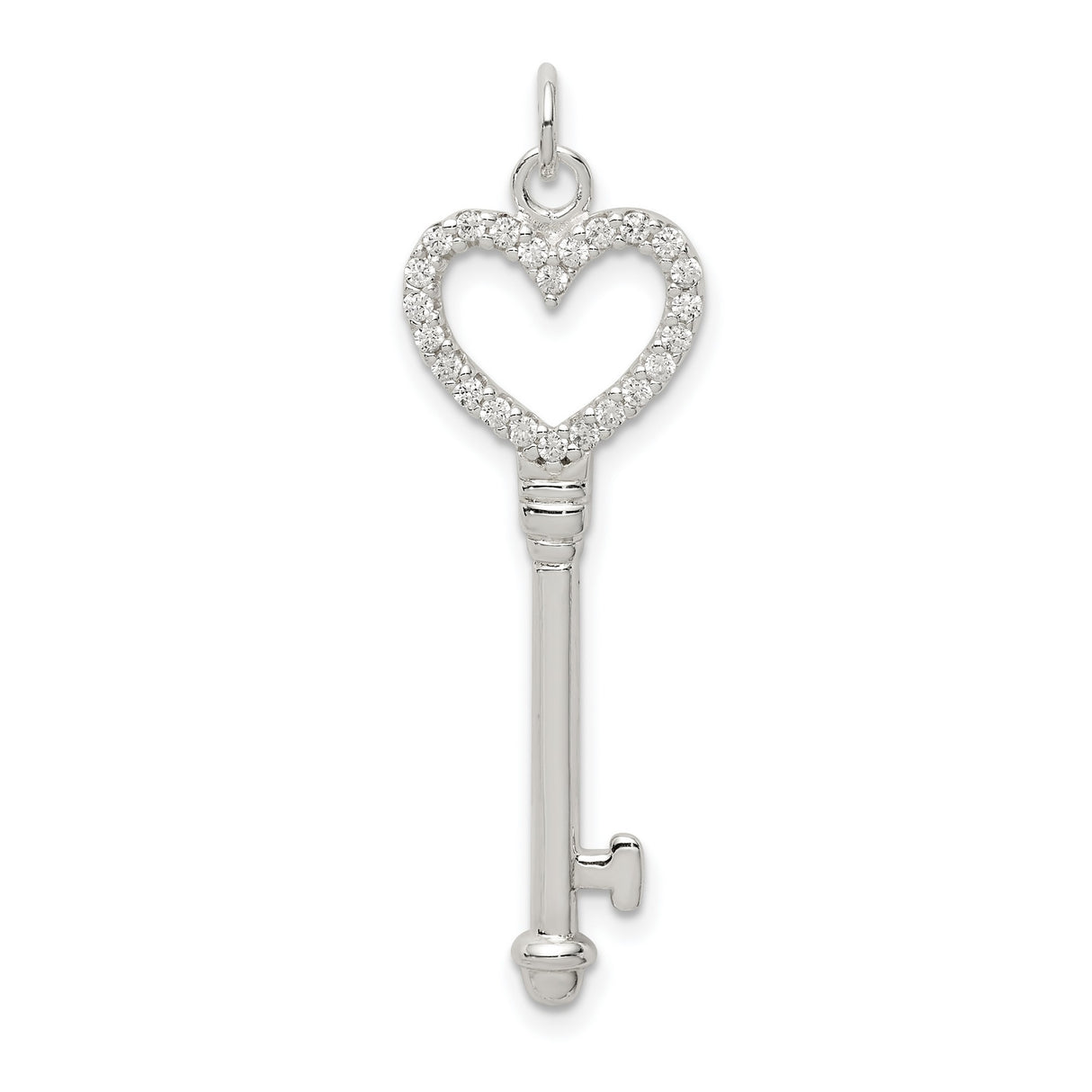 Sterling Silver Heart Key Pendant with Cubic Zirconia, Romantic Jewelry for Women