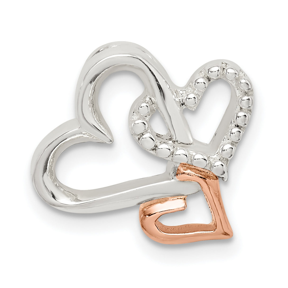 Sterling Silver Heart Pendant with Three Interlocking Hearts in Polished and Textured Finishes