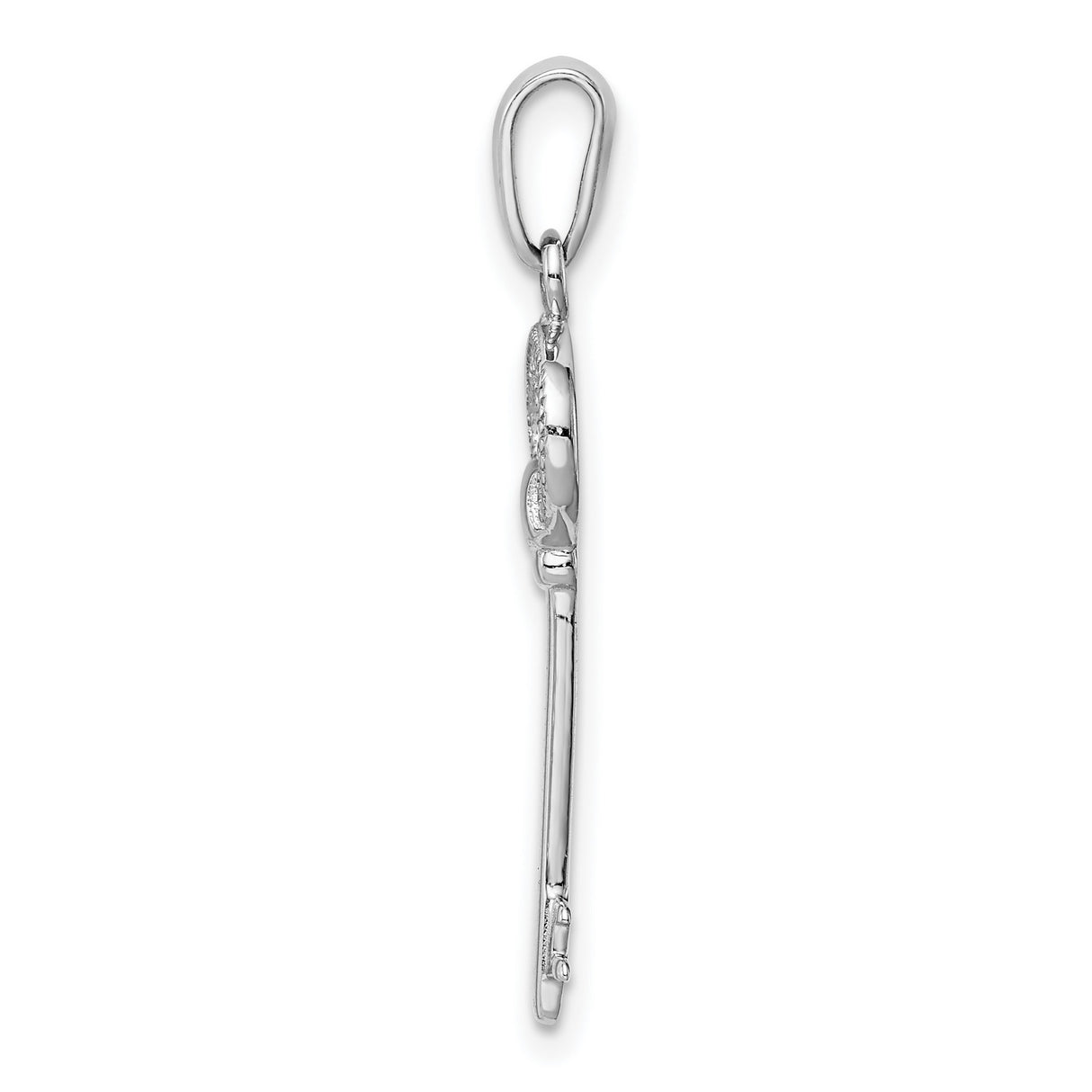 Sterling Silver Key Pendant with Cubic Zirconia Accents, Classic Skeleton Key Design for Women