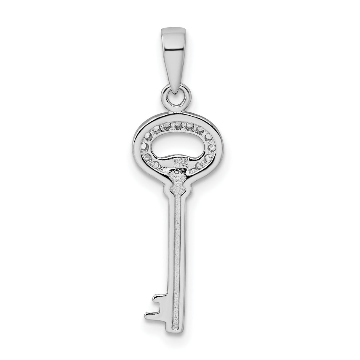 Sterling Silver Key Pendant with Cubic Zirconia Accents, Classic Skeleton Key Design for Women