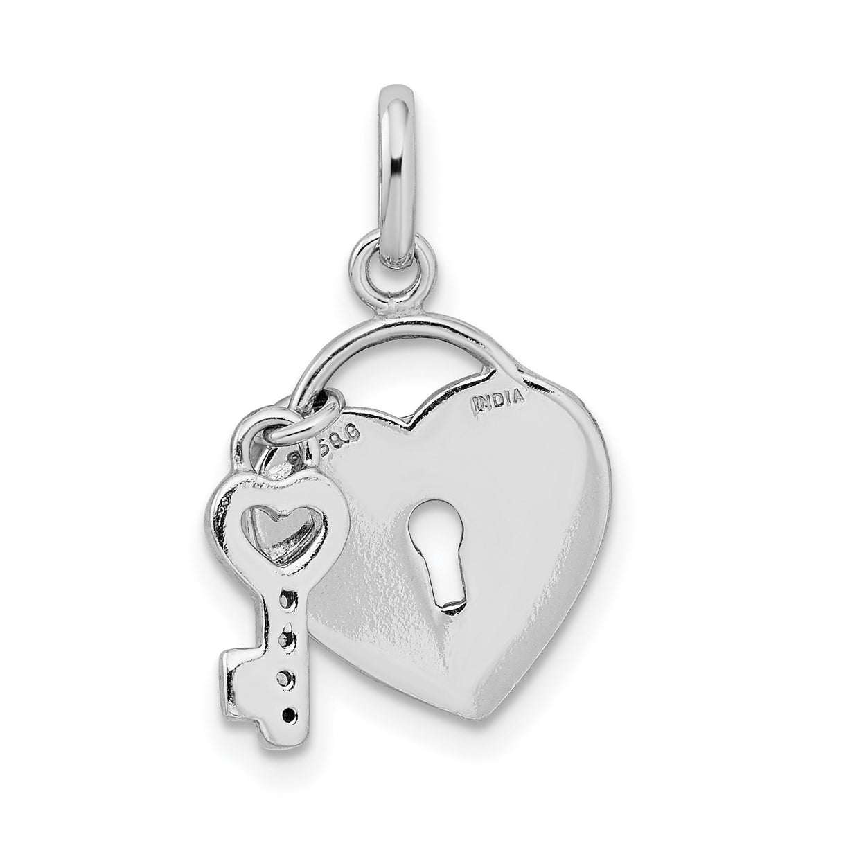 Sterling Silver Heart Pendant with Pink Glitter Enamel and Key Charm, Romantic Jewelry for Women