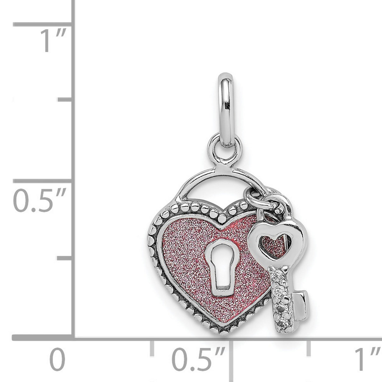 Sterling Silver Heart Pendant with Pink Glitter Enamel and Key Charm, Romantic Jewelry for Women