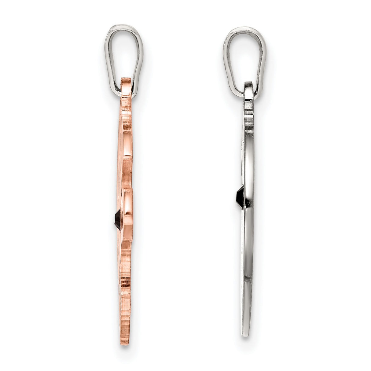 Sterling Silver Heart Pendant with Cubic Zirconia, Love You Engraving, Rose and Silver Half-Heart Charms