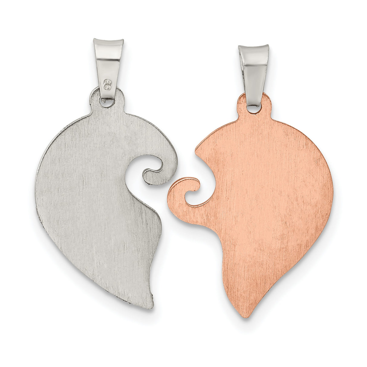 Sterling Silver Heart Pendant with Cubic Zirconia, Love You Engraving, Rose and Silver Half-Heart Charms